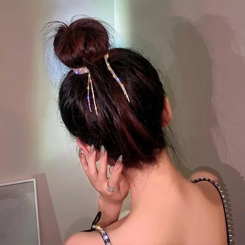 Kẹp Tóc Đuôi Ngựa Đính Đá Lấp Lánh Phong Cách Hàn Quốc