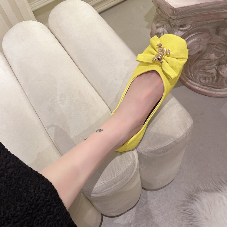 Giày Búp Bê Mũi Tròn Đính Nơ Màu Trơn Đơn Giản Thời Trang Cho Nữ