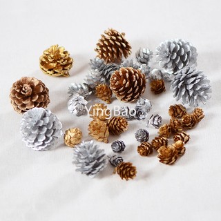 Set 9 quả thông màu vàng / bạc trang trí cây thông noel