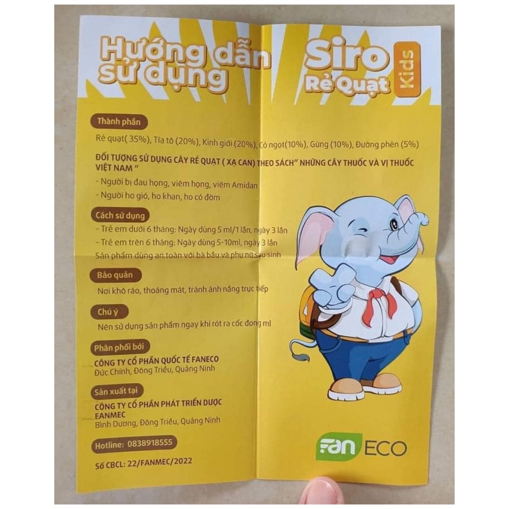 Siro ho rẻ quạt kids Faneco lọ 100ml