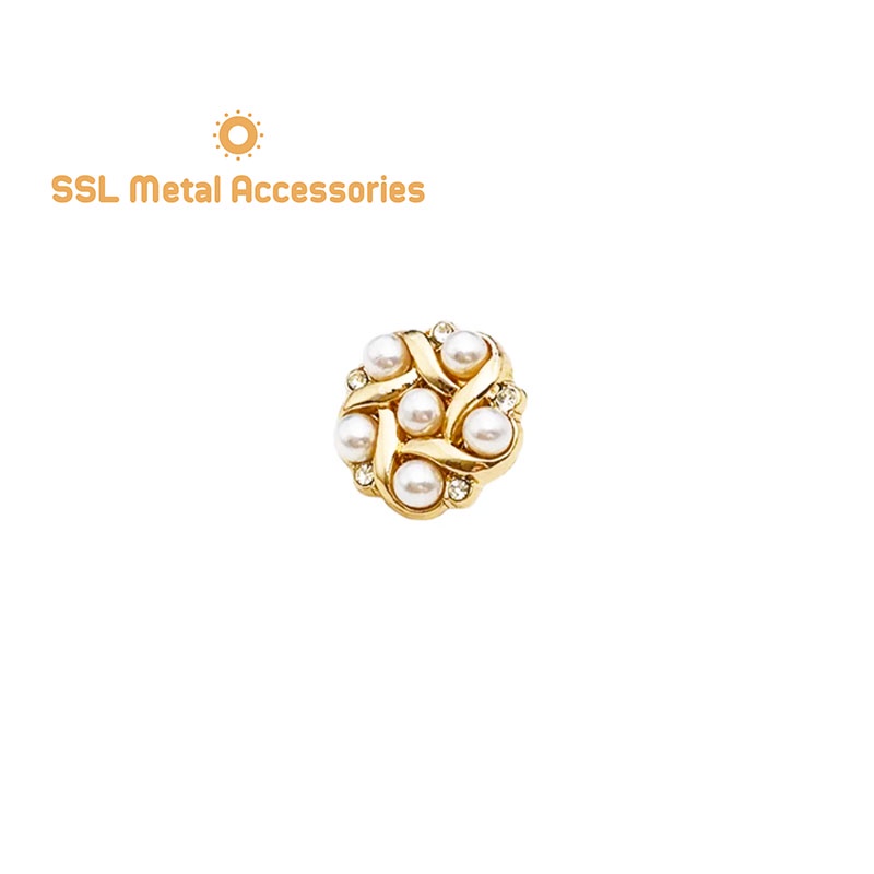 Set 10 Cúc áo nút áo kim loại thời trang hình tròn đính đá màu vàng dành cho áo vest, sơ mi, áo dạ Alloy button JZL-A23