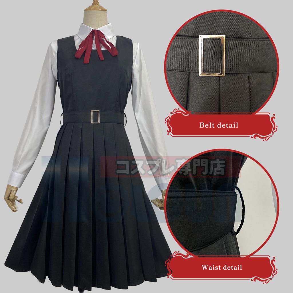HOLOUN Anime Chainsaw Man Cosplay Costume Mitaka Asa War Devil Black Dress Long Version School Uniform Bộ Đồng Phục 2 Dây Ruy Băng Dài Màu Đen Hóa Trang Nhân Vật Halloween Christmas