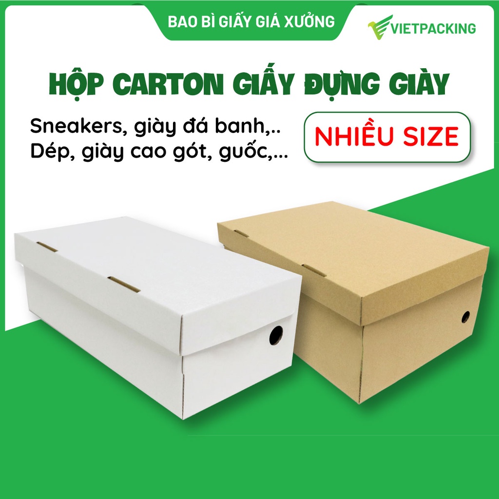 Hộp carton đựng giày, hộp giấy đựng giày dép đẹp, đựng giày thể thao, giày cao gót nhiều kích thước