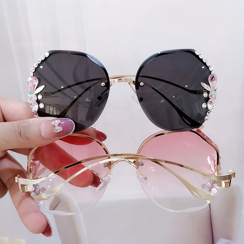 Kính Chống Nắng Tia UV Không Vành Đính Kim Cương Phong Cách Âu Mỹ Chất Lượng Cao Thời Trang Cho Nữ