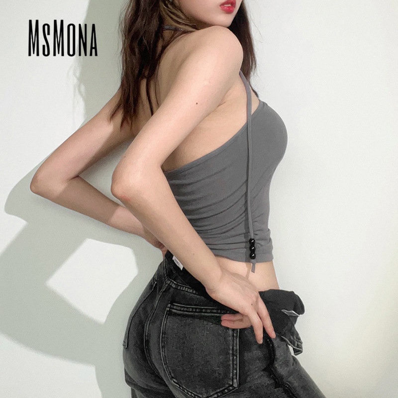 MsMona Big SPECIAL SPECIAL MsMona Áo Tank Top Hai Dây Cắt Thấp Ôm Eo Màu Tương Phản Hình Ngôi Sao Quyến Rũ Thời Trang 2022 Cho Nữ