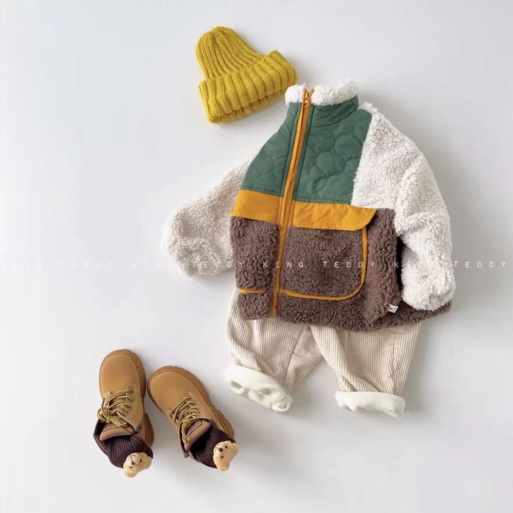 Áo Khoác Cotton Lót Lông Cừu Dày Dặn Phong Cách Thu Đông Mới Cho Bé Trai