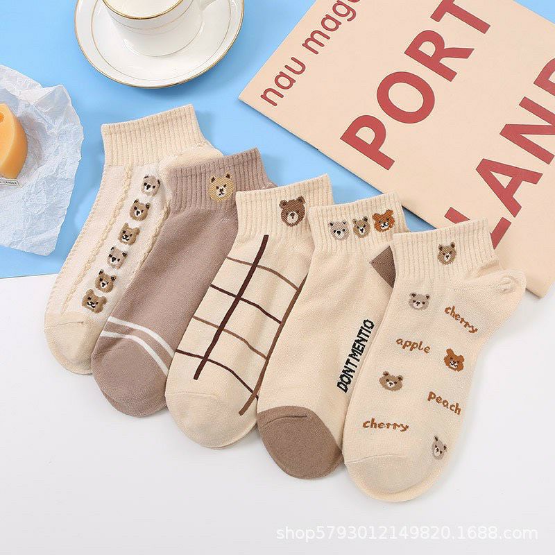 sét 5 đôi tất gấu cổ ngắn hàng dày đẹp cho nữ