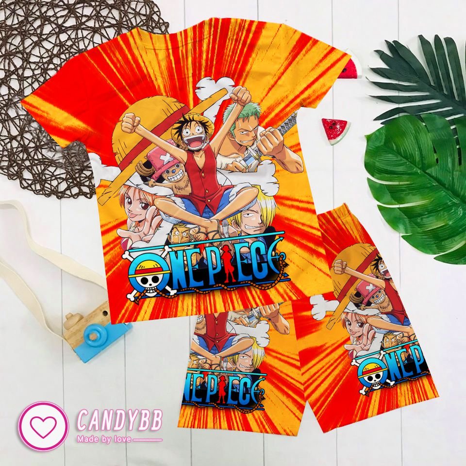 Bộ đồ thun lạnh cho bé, bộ cộc tay bé trai in hình Luffy thun mềm, mịn size đại từ 10 - 50kg