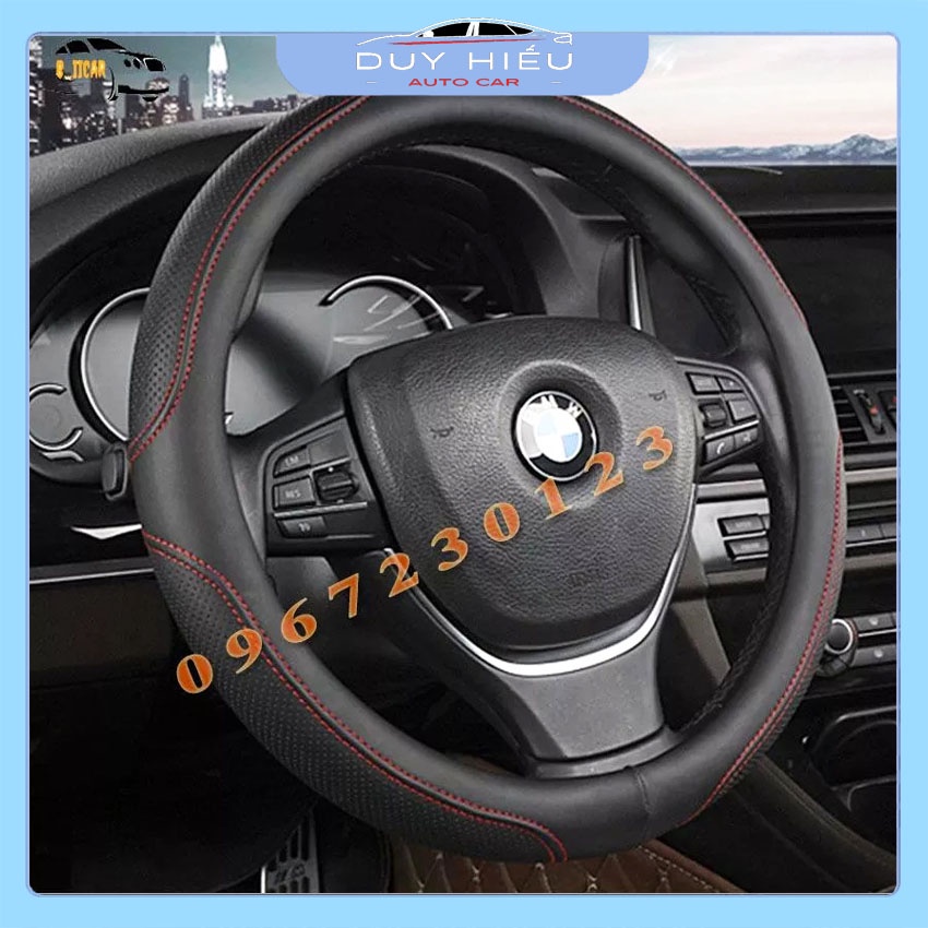 Bọc Vô Lăng Ô Tô Chất Liệu Da Đẹp, Chống Trượt Thoáng Khí Màu Đen Chỉ Đỏ Siêu Sang