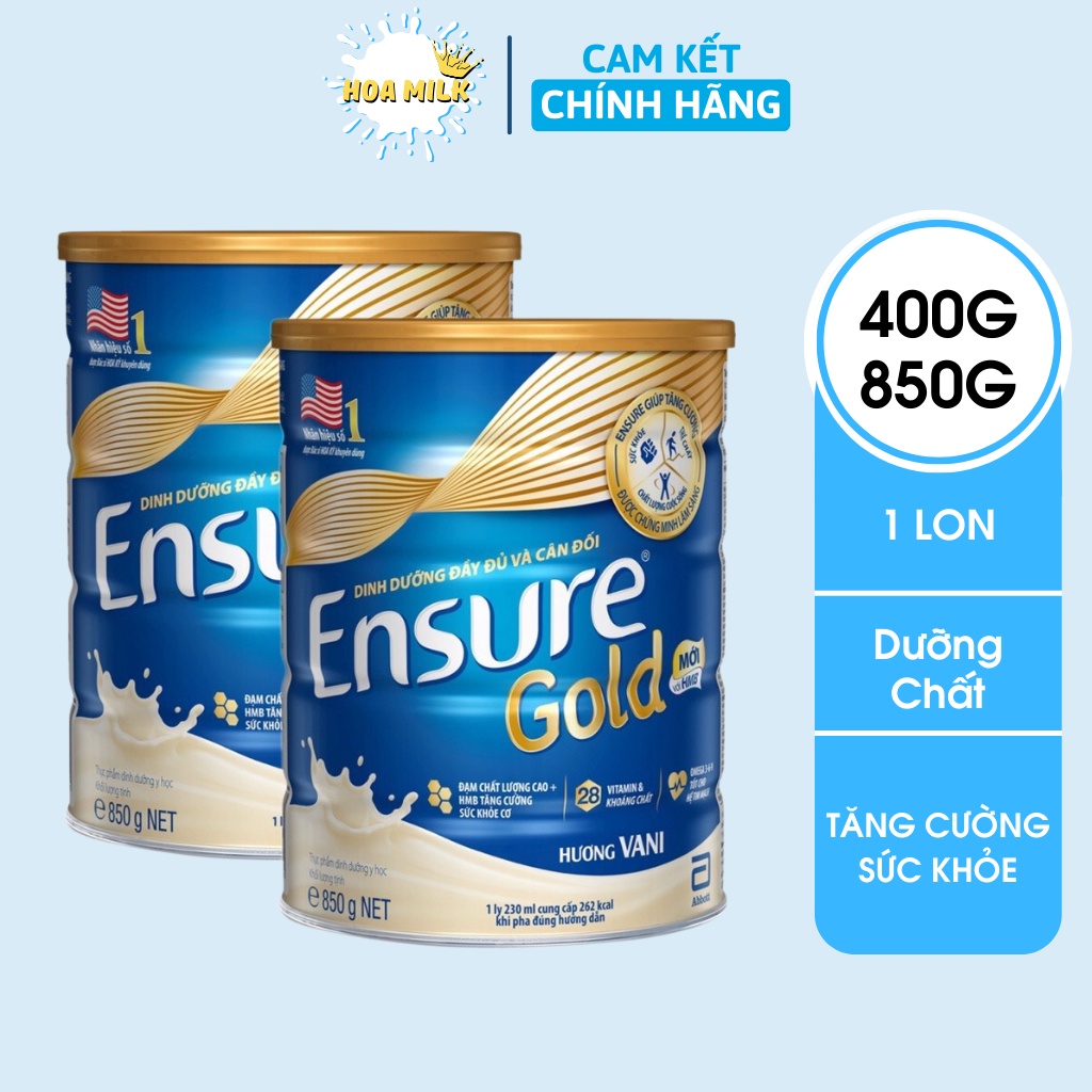 Sữa Ensure Gold 850g - 400g hương vani cho người già, người gầy  - Hoa Milk