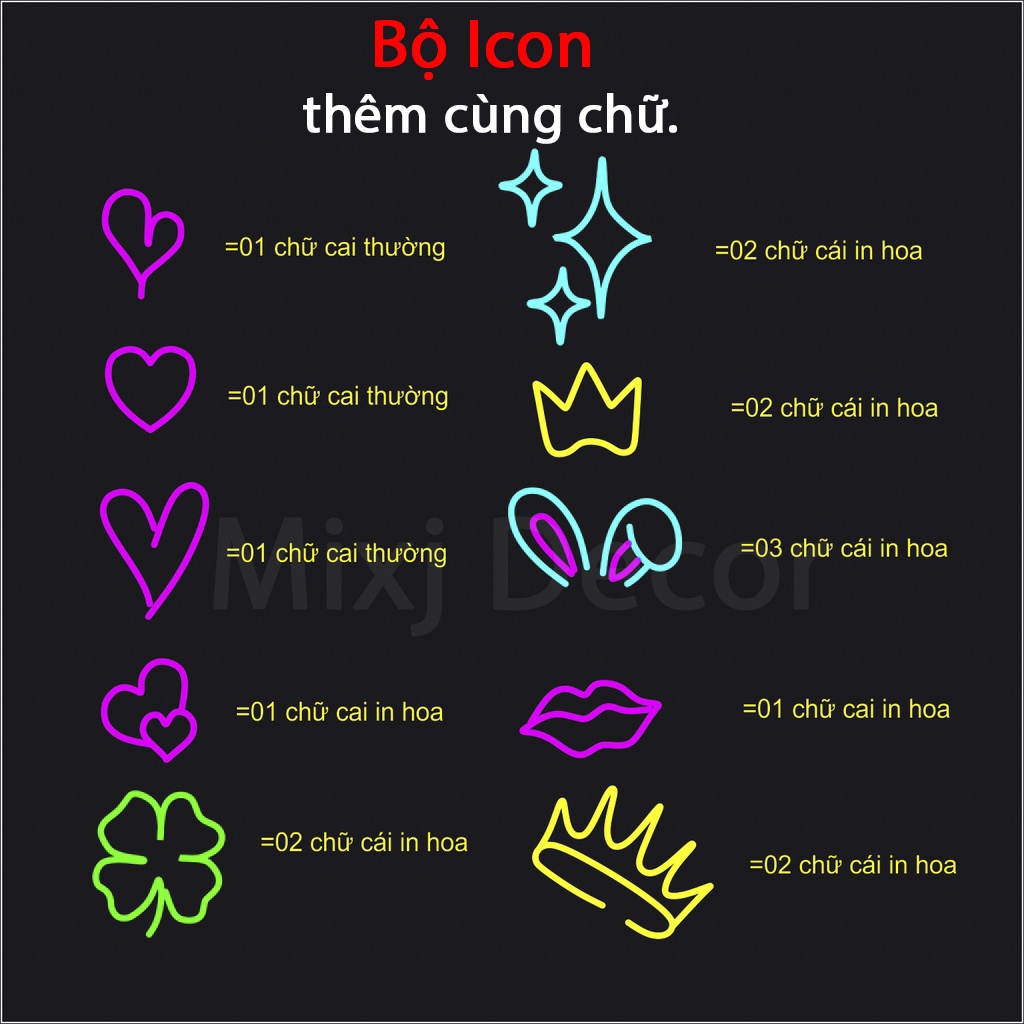 Đèn led neon sign 12v flex decor chữ theo tên trang trí thiết kế uốn chữ theo yêu cầu - Mixj