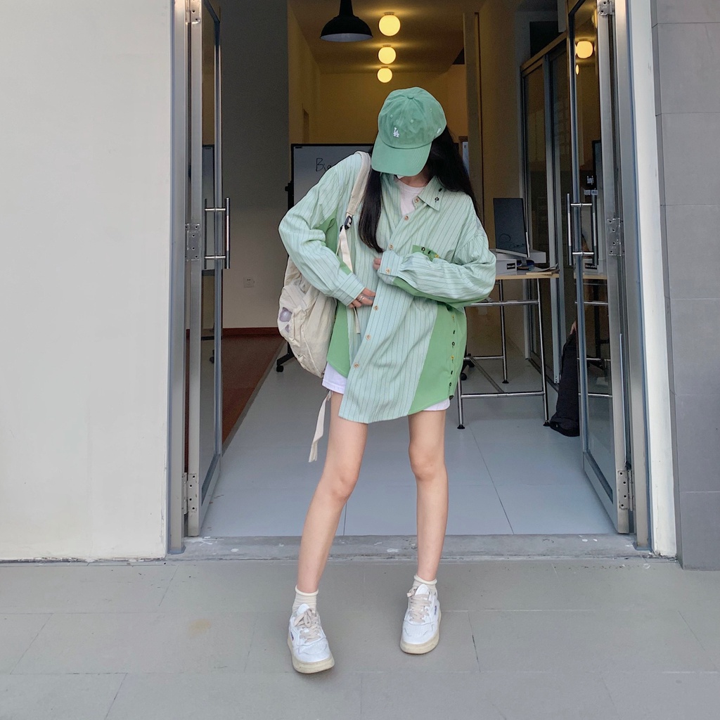 Áo sơ mi SUXI tay dài họa tiết sọc dọc phong cách Hàn Quốc thời trang cho nữ