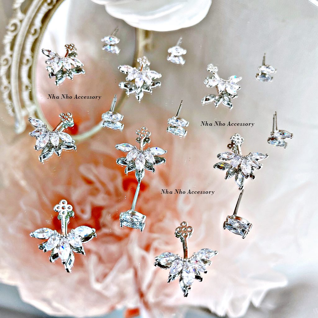 Khuyên Tai Hợp Kim Cao Cấp Xòe Lá Trước Sau NHÀ NHỎ 1313