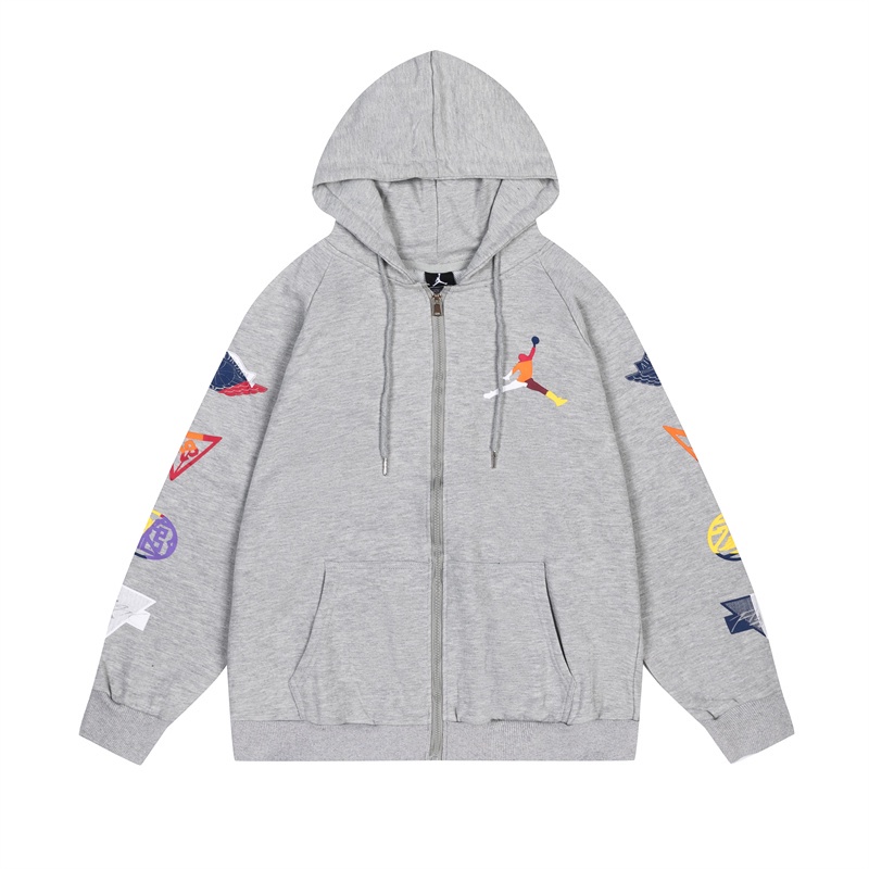 A &amp; J High Áo Hoodie Dáng Rộng Có Dây Kéo In Logo Biểu Tượng Bắt Mắt Màu Tương Phản Thời Trang Đường