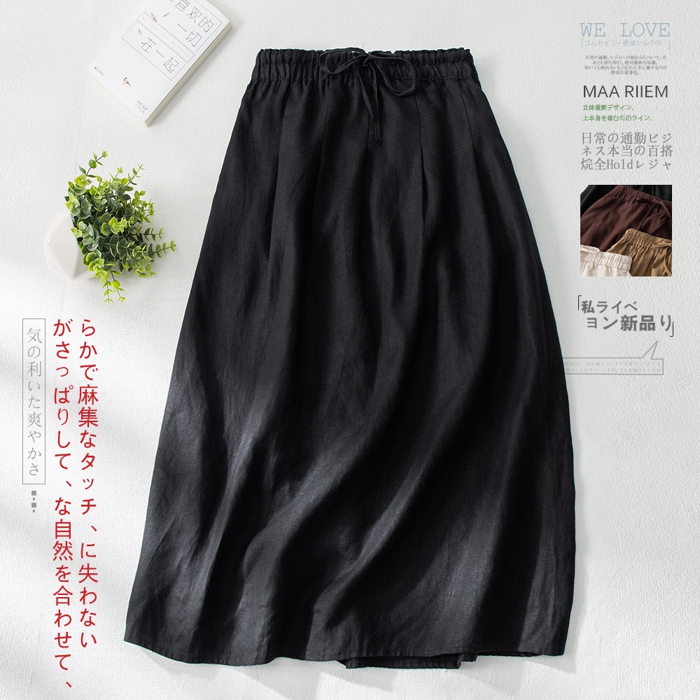 Ice cotton linen half skirt a line skirt big brand female Japanese single ramie linen retro high waist loose cotton