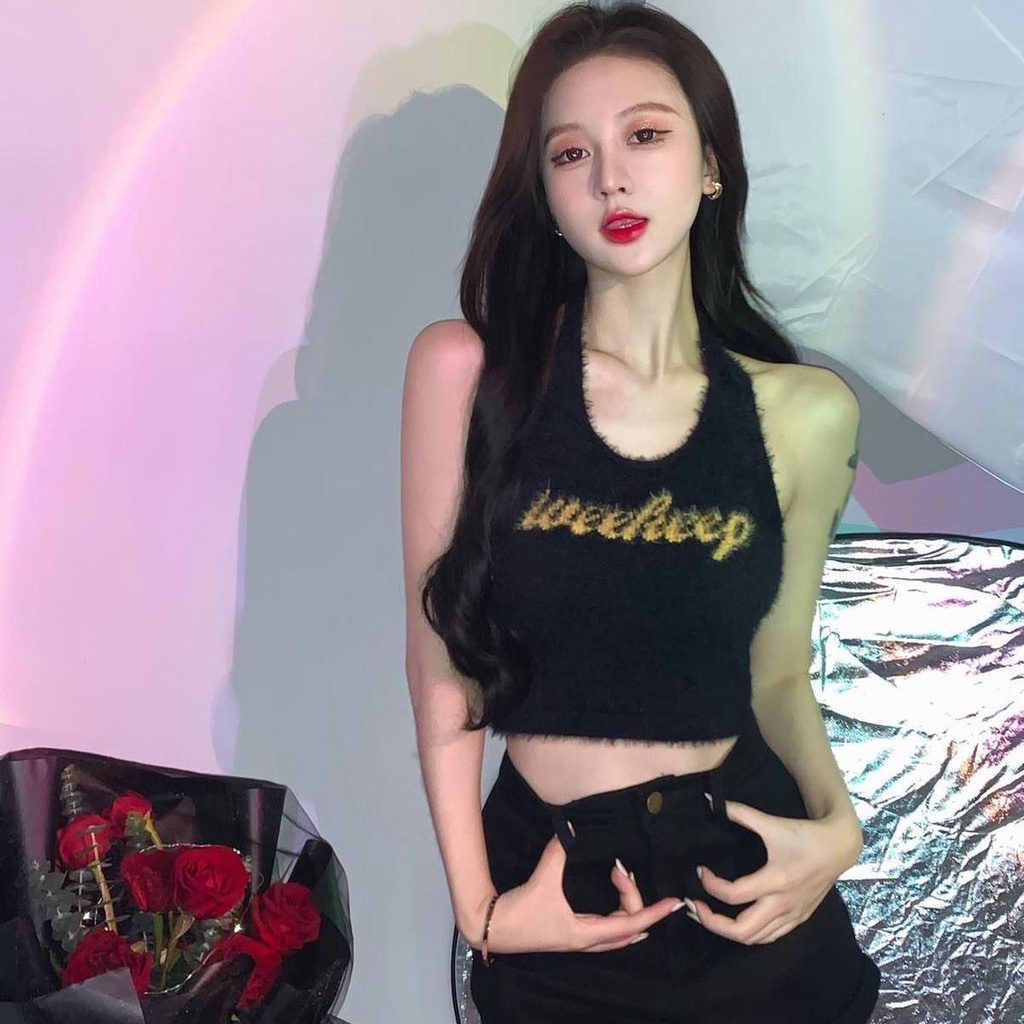 Jiashucheng Áo Hai Dây Ngắn In Chữ Nhỏ Phối Lông Phong Cách Mỹ Thời Trang Mùa Thu Mới Cho Nữ