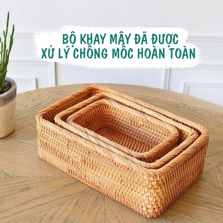 Khay giỏ mây tre đan Tre Làng hình chữ nhật đa dạng kích thước