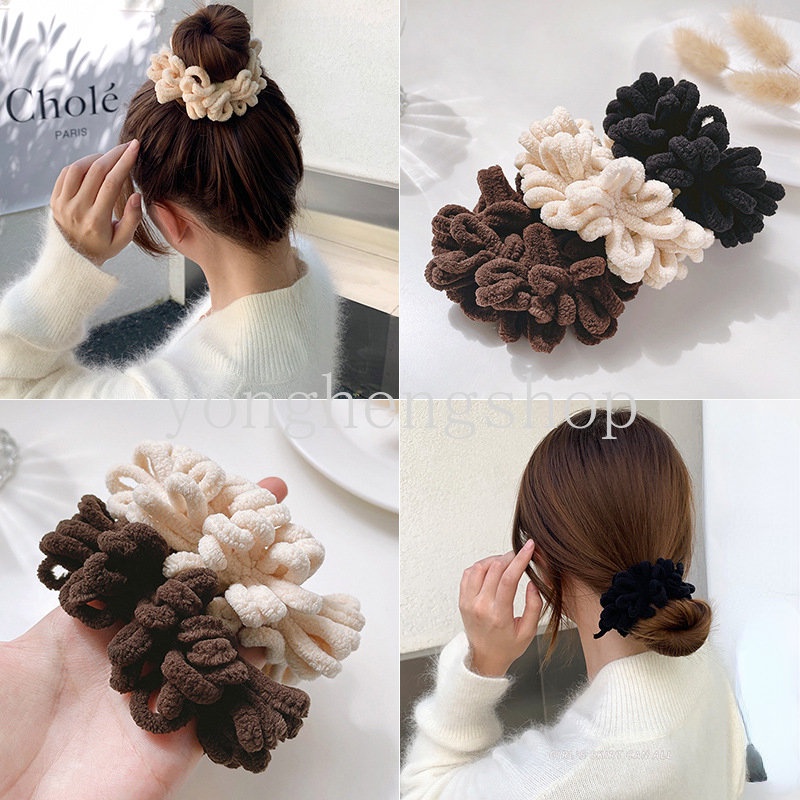 Dây Cột Tóc Co Giãn Phối Lông Tua Rua Đơn Giản Thời Trang Cho Nữ