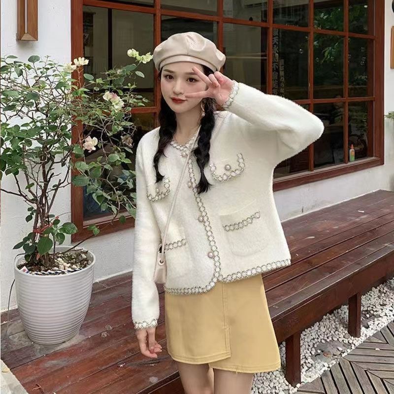 Áo khoác cardigan len nữ lông thỏ mềm mịn tiểu thư phong cách  dạ tweed Quảng Châu đen kem Hàn Quốc | BigBuy360 - bigbuy360.vn