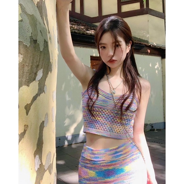 Set len áo dây, chân váy ôm body