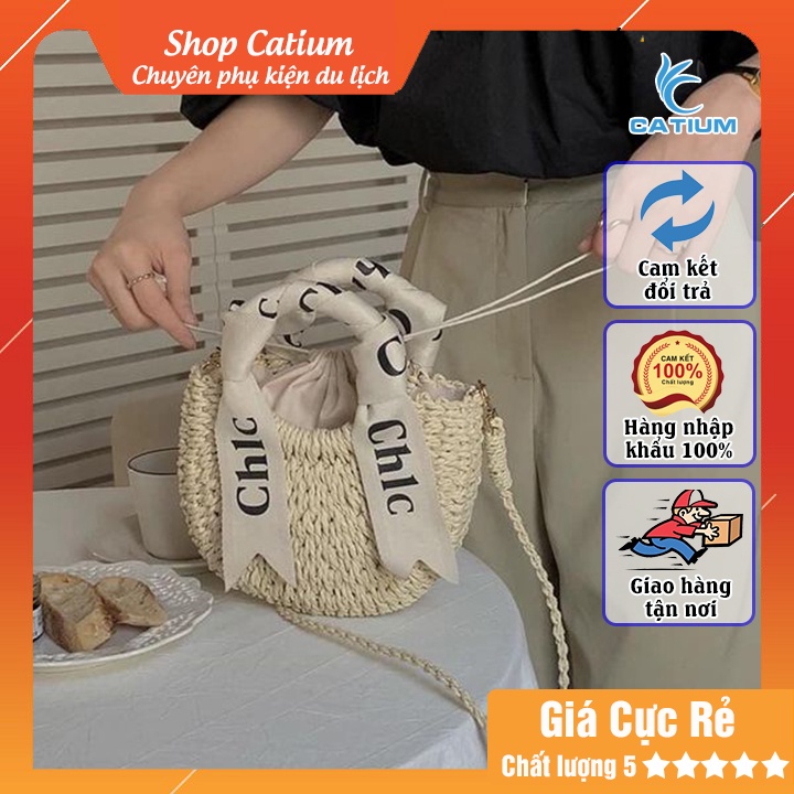 Túi cói bán nguyệt vintage nơ siêu xinh có dây đeo chéo thích hợp mang đi chụp hình, giao hàng nhanh, lỗi 1 đổi 1