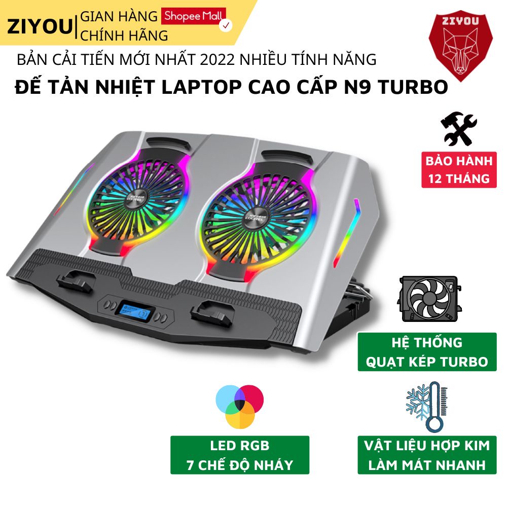 Đế Tản Nhiệt Cao Cấp Ziyou N9 Led RGB Hệ Thống Quạt TURBO Làm Mát Nhanh Vận Hành Êm Ái
