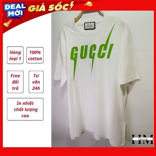 Áo phông nam nữ đẹp, áo phông đôi in chữ GUCCI mũi nhọn chữ 1 màu trẻ trung, vải cotton xịn co dãn 2 chiều, size S M L