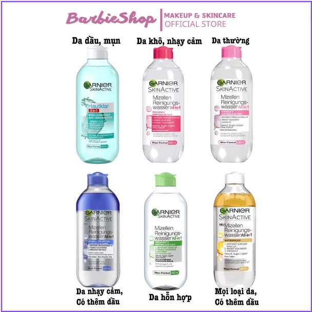 Tẩy Trang Cho Da Nhạy Cảm ,Da Dâu, Da Khô Skin Naturals Garnier 400ml Đủ Màu