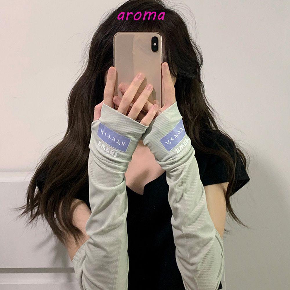 Găng Tay Chống Nắng Bằng Lụa Lạnh Mềm Thoáng Khí In Chữ Cho Nữ