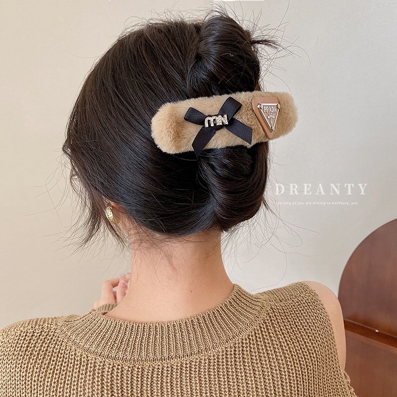 Kẹp Tóc Hình Nơ / Tam Giác Bằng Lông Nhung Thời Trang Thu Đông Cổ Điển Dành Cho Bạn Nữ