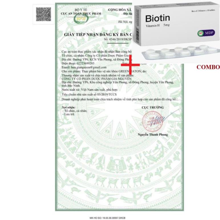 Combo Biotin 5mg+ Greenmaton hộp 100v bổ sung vitamin giúp ăn ngon ngủ tốt