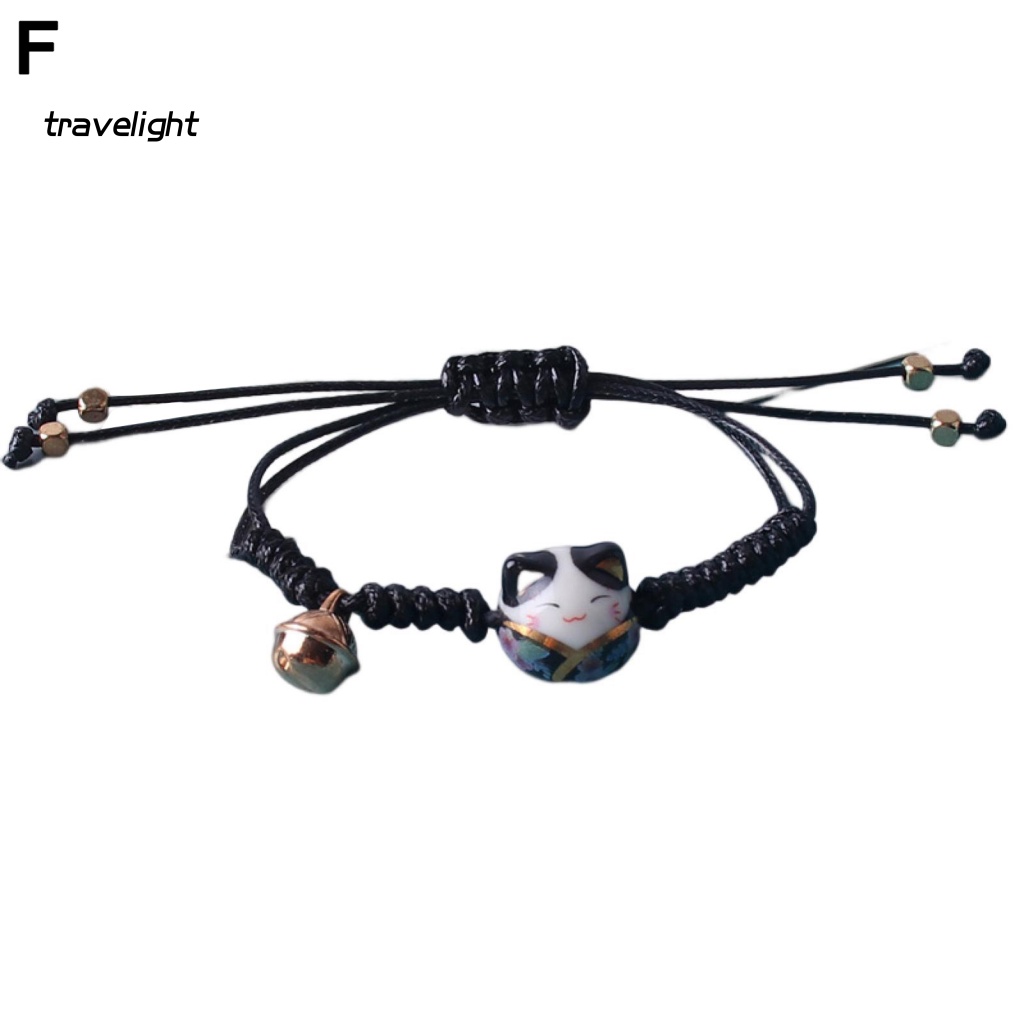(Travelight) Vòng Đeo Tay Dây Bện Phối Hạt Sứ Hình Mèo Handmade Thời Trang Cho Nữ