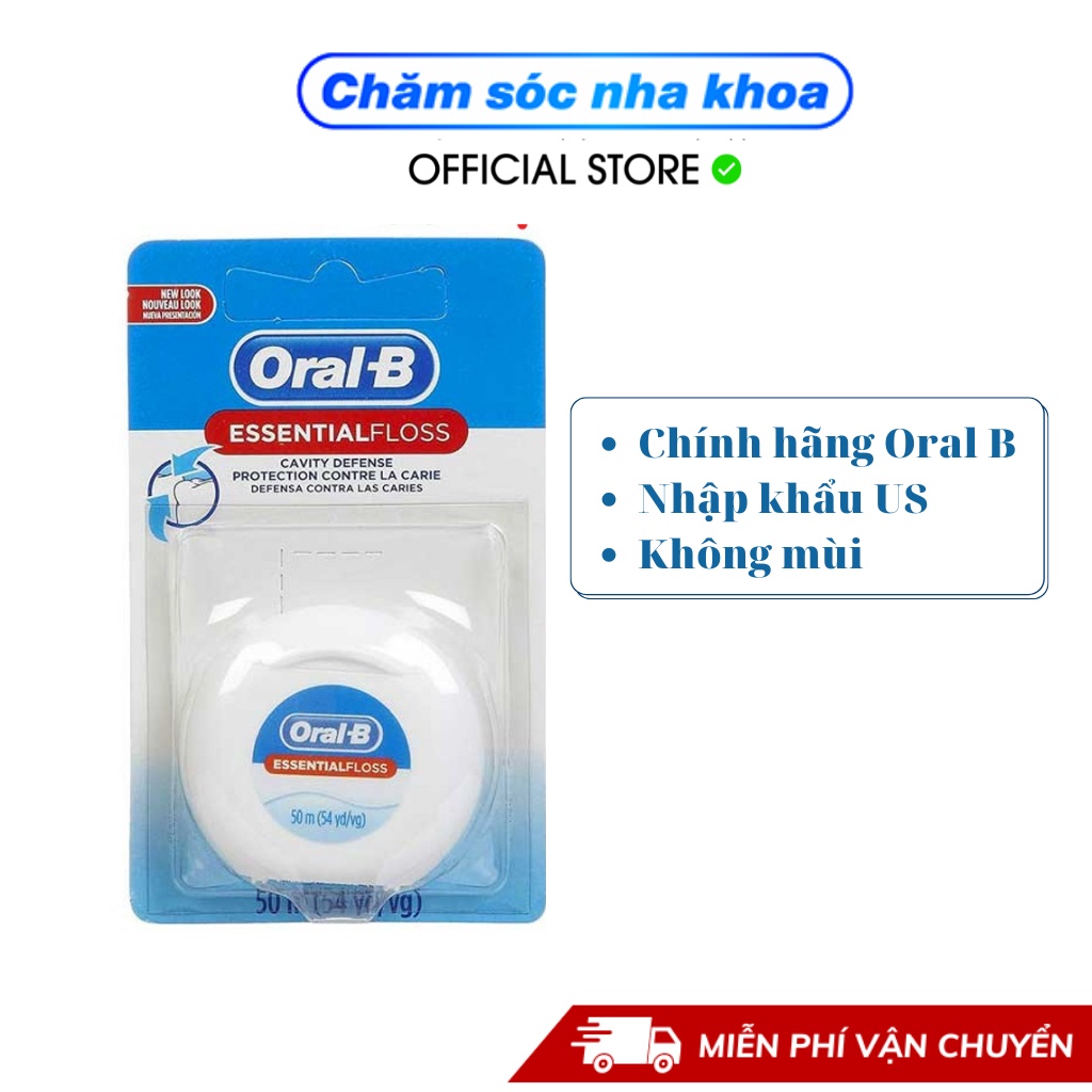 Chỉ Nha Khoa Oral B Essential Floss dài 50m mùi bạc hà chính hãng US