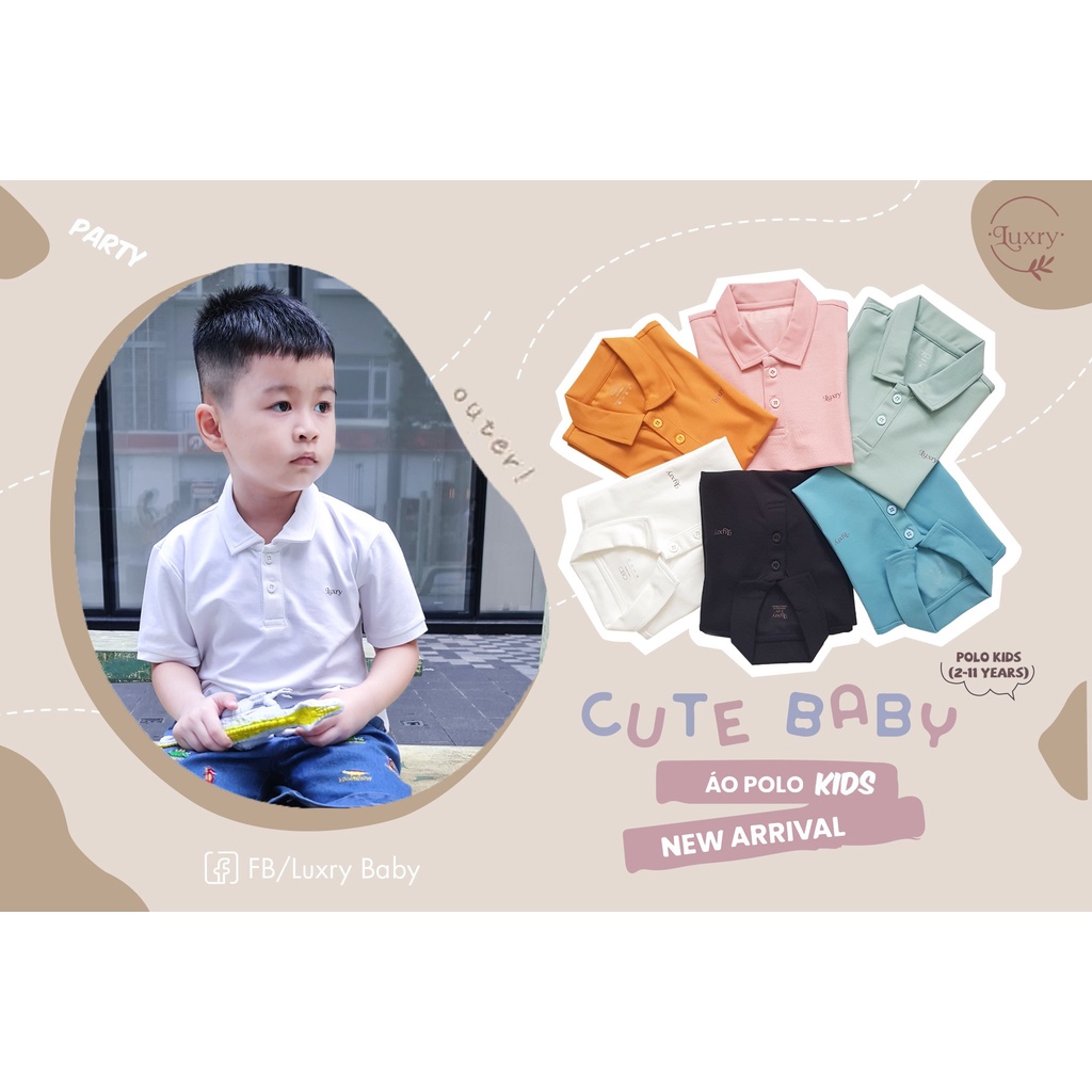 Áo Polo nhà Luxry chất liệu cotton vải sợi tre cho bé trai bé gái từ 2 tuổi đến 14 tuổi