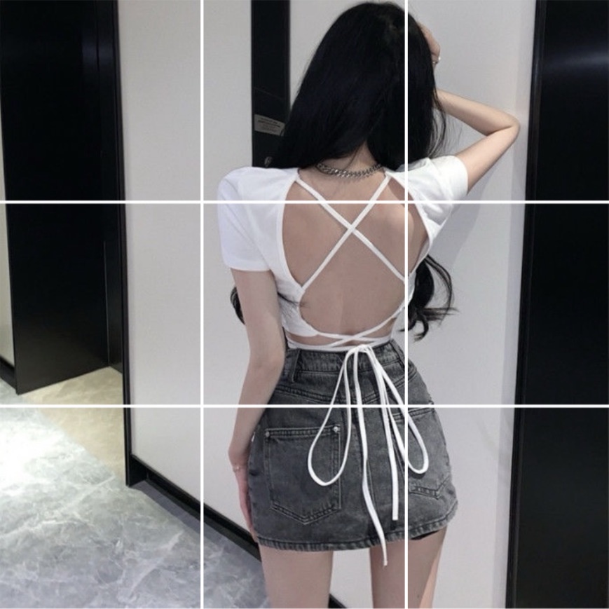 Áo Thun Ngắn Tay Phối Dây Thời Trang Quyến Rũ Cho Nữ