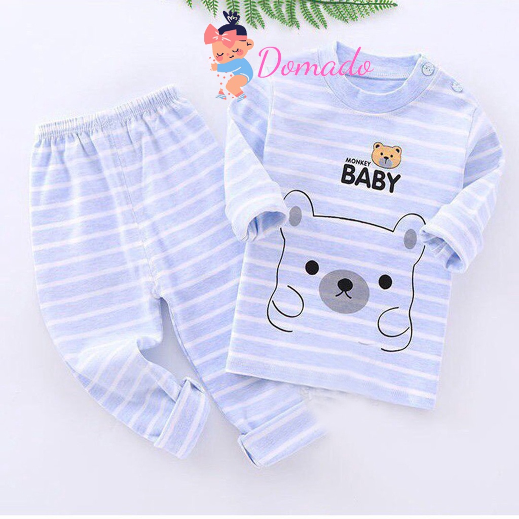 Bộ quần áo dài tay thu đông cho bé trai bé gái chất cotton nỉ in hình gấu dài ấm DOMADO BDT09