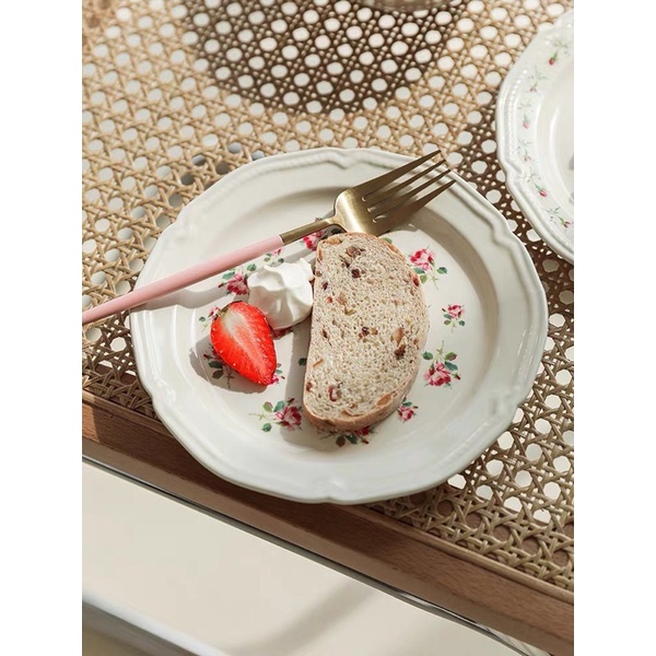 Set đĩa gốm ceramic hoạ tiết hoa hồng nhẹ nhàng