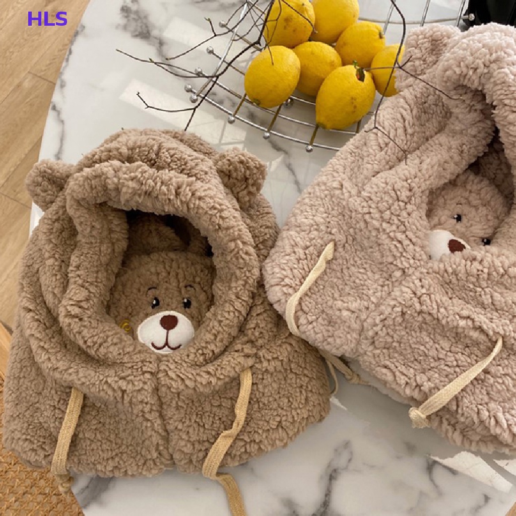 Mũ Trùm Đầu Kiêm Khăn Choàng Cổ Giữ Ấm Chống Gió Hình Tai Gấu Dễ Thương