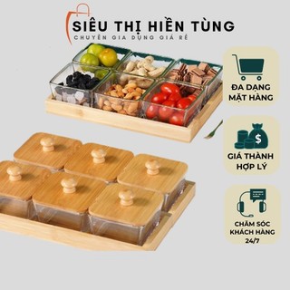 Khay mứt tết 6 ngăn chất liệu khay gỗ, khay inox hộp thủy tinh cao cấp