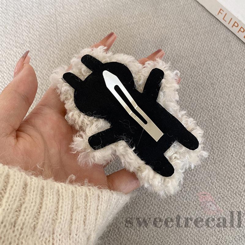 Kẹp Tóc Hình Gấu / Thỏ / Mèo Hoạt Hình Bằng Lông Nhung Dễ Thương Xinh Xắn