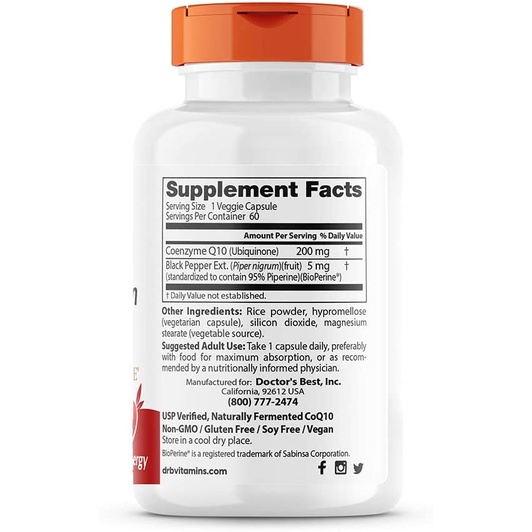 Doctor's Best High Absorption CoQ10 with Bioperine viên uống hỗ trợ huyết áp, tim mạch 200mg 60 viên