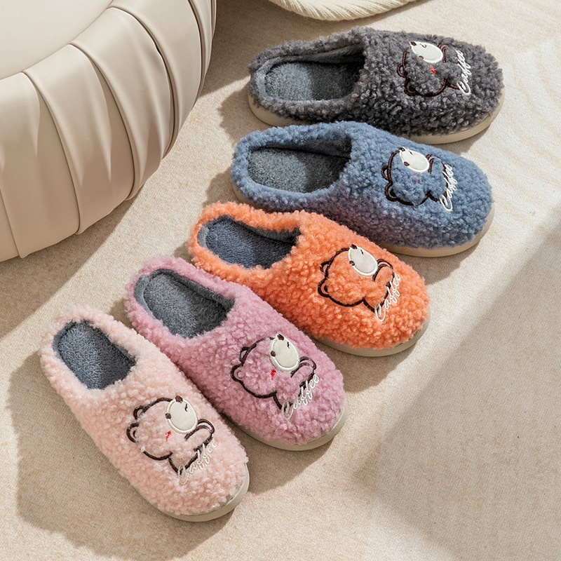 Dép bông đi trong nhà mùa đông, dép lông unisex đế cao su bám sàn tốt, mềm dẻo quai hình cừu lông xù cực cute