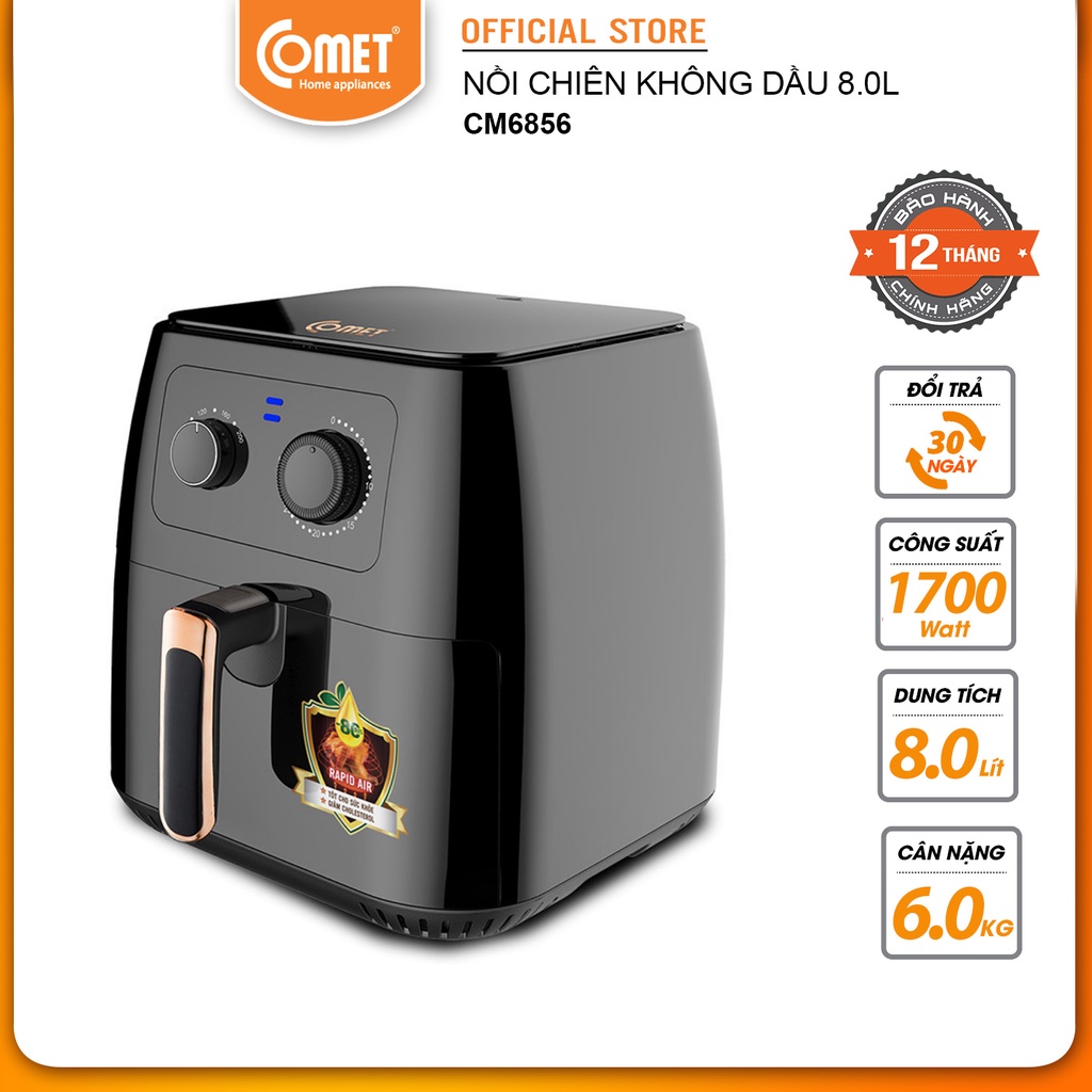 [Mã ELCM82 giảm 150k đơn 800K] Nồi chiên không dầu (Big size) 8L COMET - CM6856