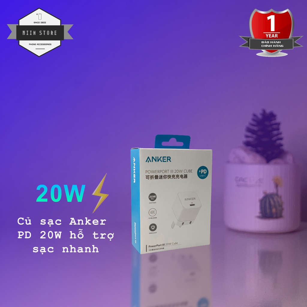 Củ sạc Anker 20W hỗ trợ sạc nhanh chuẩn PD 20W