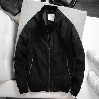 Khoác da lộn bomber mango màu đen