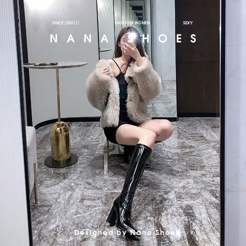 Bốt Nữ Da Bóng Cao Cổ Ngang Đầu Gối Boot Có Khóa Sành Điệu Mã M8HN - Nana Shoes