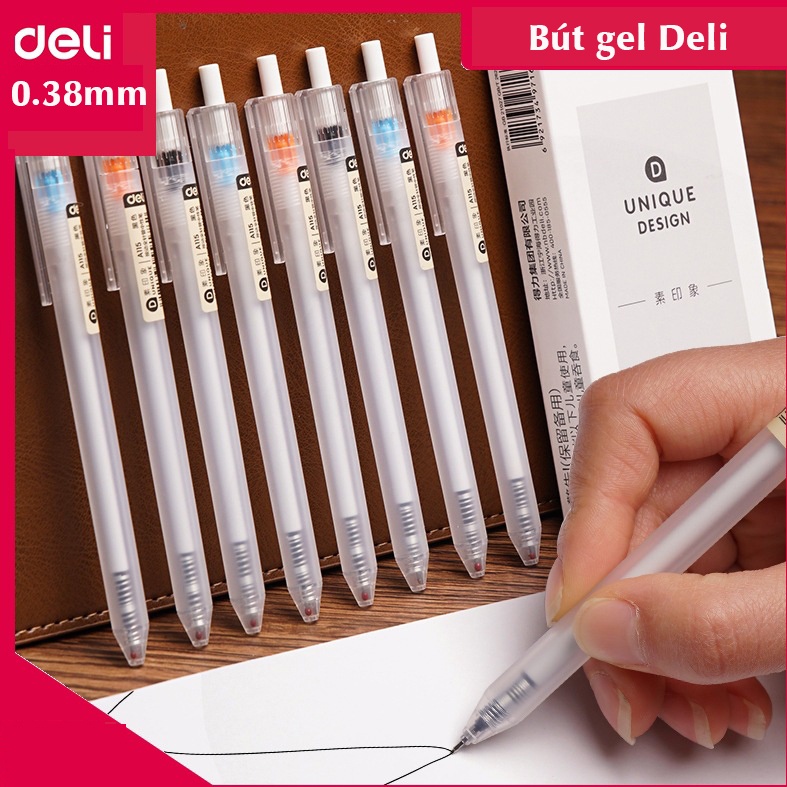 Bút gel Deli trong suốt nét 0.5/0.38mm - ruột bút bi nước Deli refill thay thế mực Xanh/ Đen