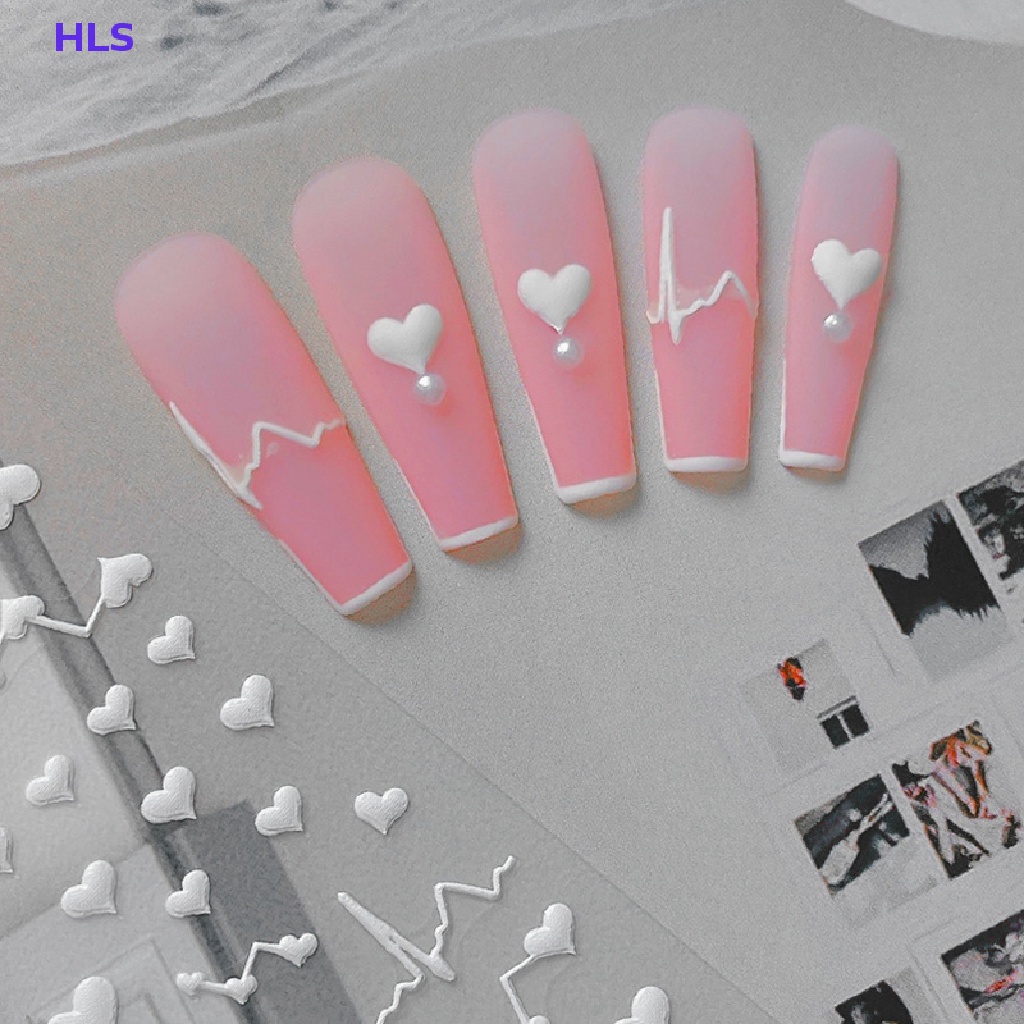 1 Tờ Miếng Dán Móng Tay 5D Màu Trắng Họa Tiết Hoa