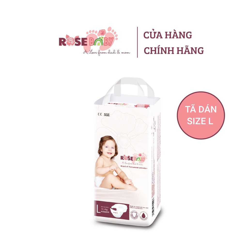 Bịch tã dán ROSE BABY Việt Nam chống hăm đủ size NB, S, M, L an toàn cho bé