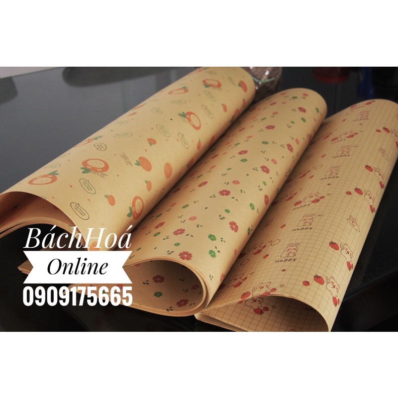 Giấy kraft hoạ tiết vintage - dùng làm sản phẩm hanmade, gói quà, gói hoa, bao 4 quyển tập/vở